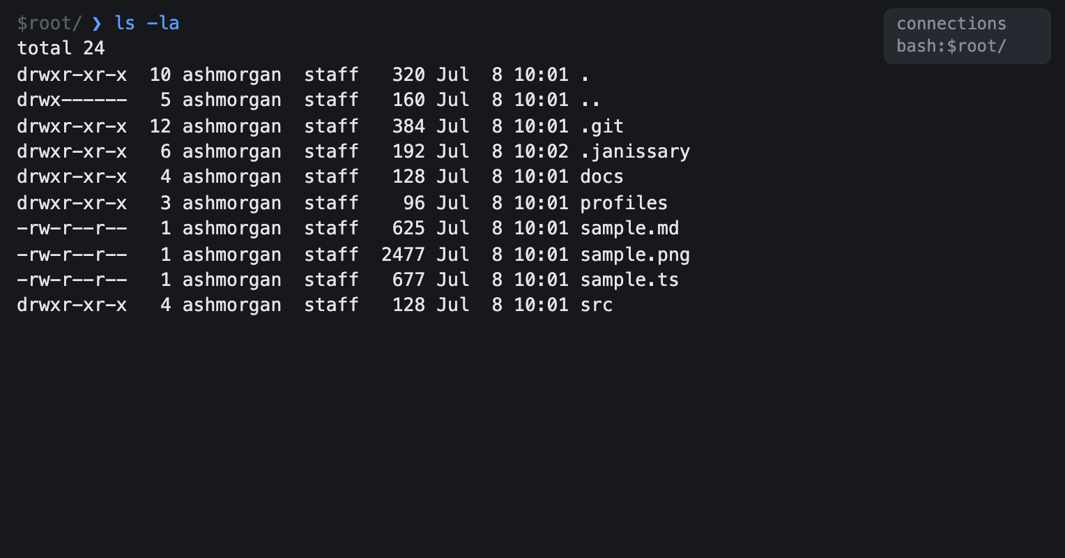 Shell command output rendered in the transcript beneath its prompt line.