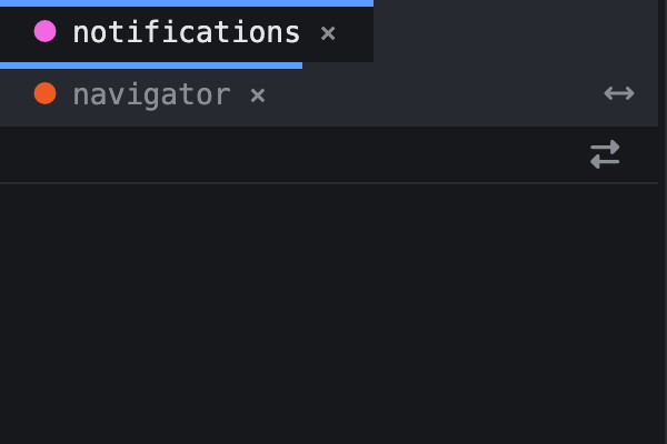 A sidebar holding a file navigator and the notifications feed together, with its own small tab strip above the visible one.
