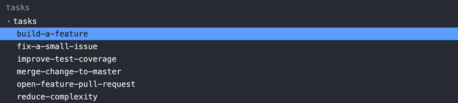 The task picker overlay listing executable task files above the command bar, with one row selected.